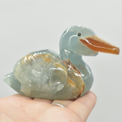Blue Onyx (Lemurian Aquatine Calcite) Crystal Carved Duck - 194 grams #09