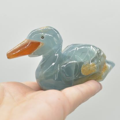 Blue Onyx (Lemurian Aquatine Calcite) Crystal Carved Duck - 194 grams #09