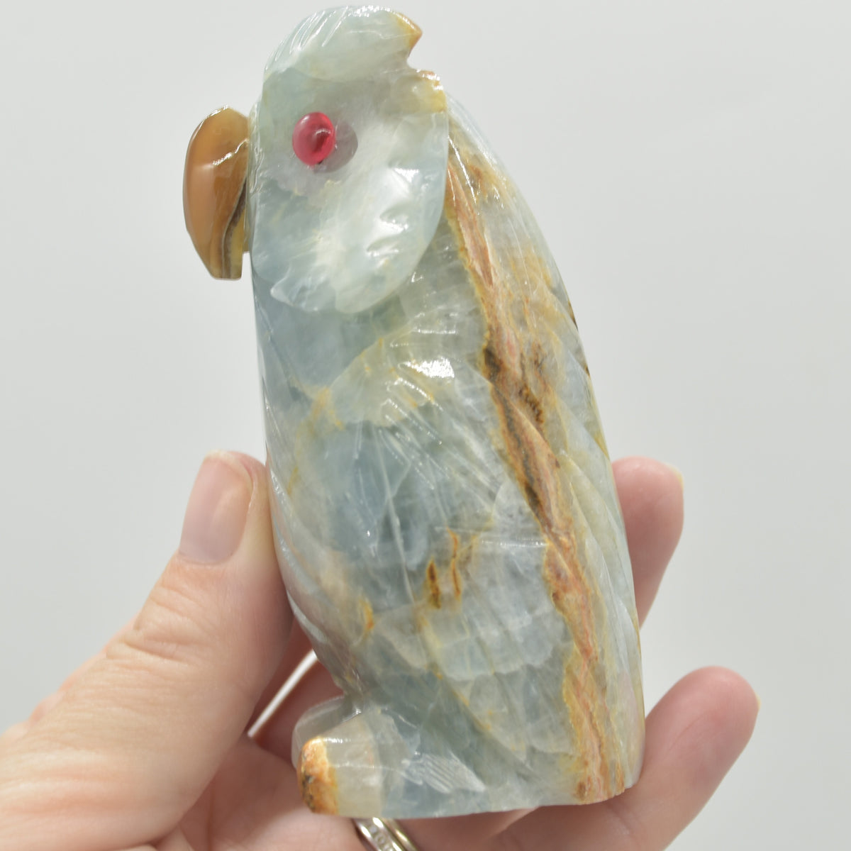 Blue Onyx (Lemurian Aquatine Calcite) Crystal Carved Owl - 287 grams #06