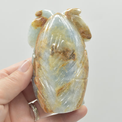 Blue Onyx (Lemurian Aquatine Calcite) Crystal Carved Owl - 287 grams #06