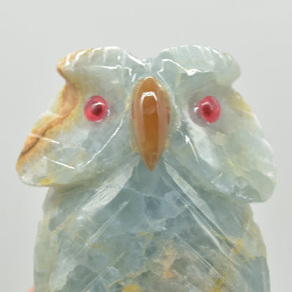Blue Onyx (Lemurian Aquatine Calcite) Crystal Carved Owl - 287 grams #06