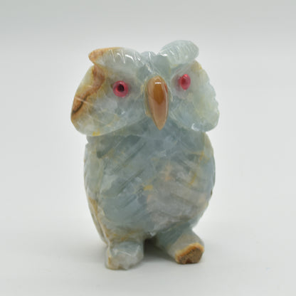 Blue Onyx (Lemurian Aquatine Calcite) Crystal Carved Owl - 287 grams #06