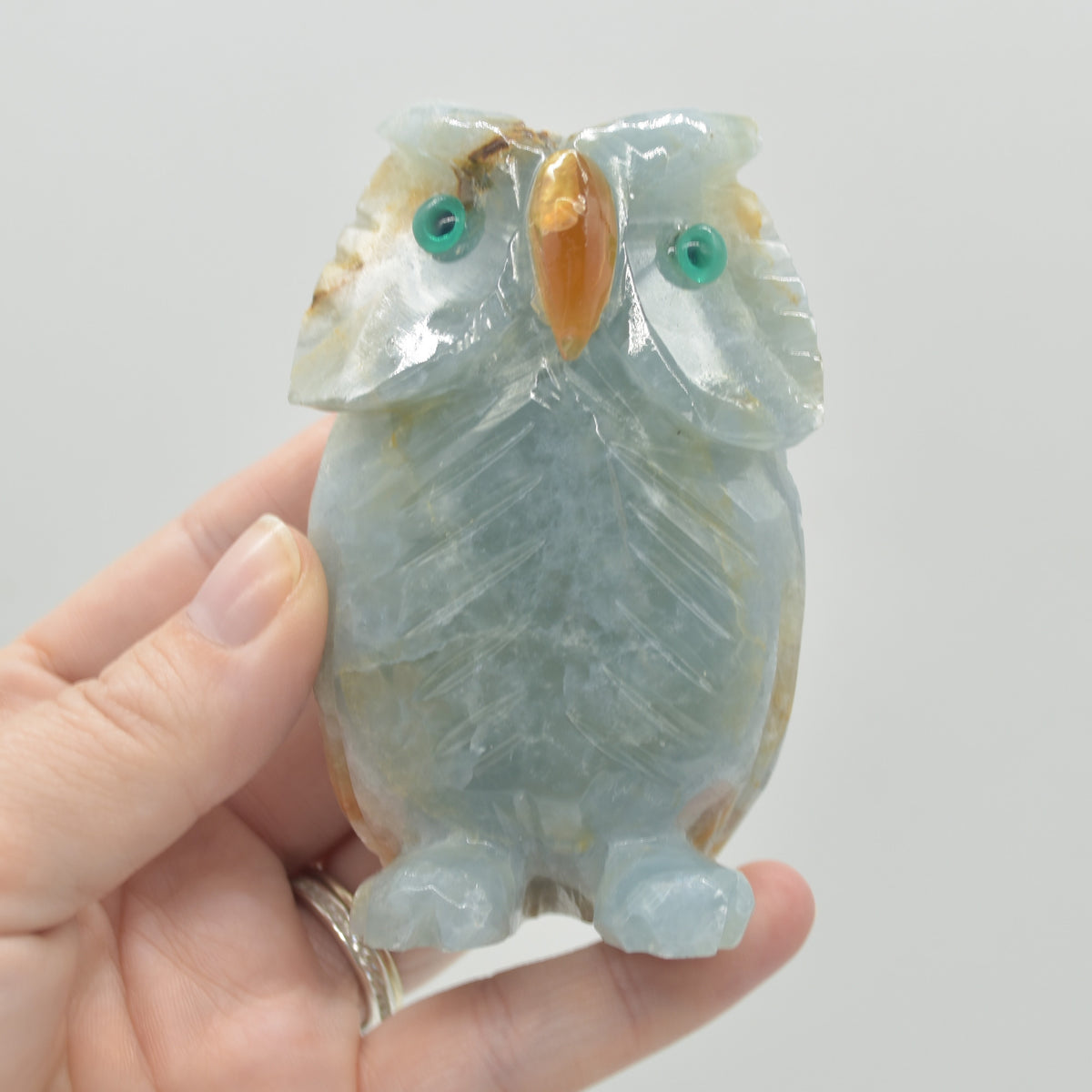 Blue Onyx (Lemurian Aquatine Calcite) Crystal Carved Owl - 250 grams #10