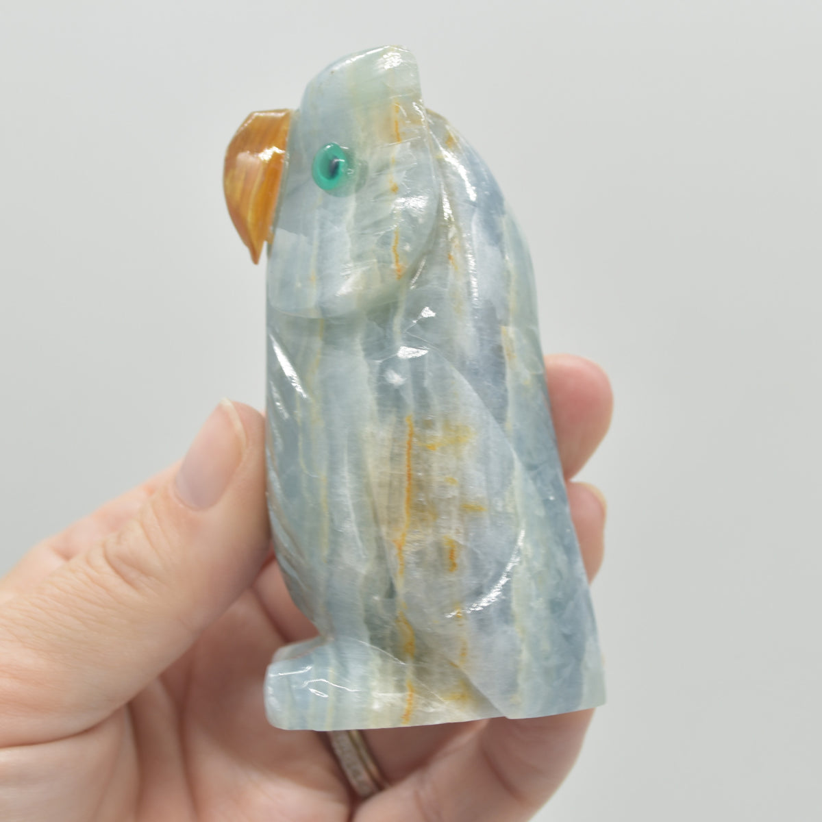 Blue Onyx (Lemurian Aquatine Calcite) Crystal Carved Owl - 250 grams #10