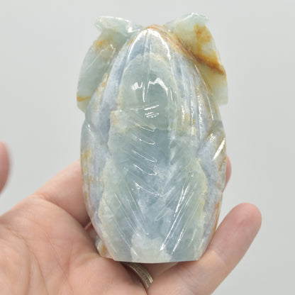 Blue Onyx (Lemurian Aquatine Calcite) Crystal Carved Owl - 250 grams #10