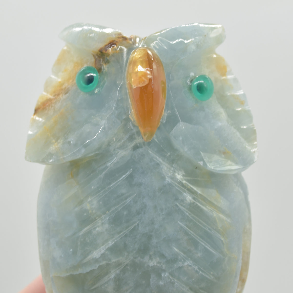 Blue Onyx (Lemurian Aquatine Calcite) Crystal Carved Owl - 250 grams #10