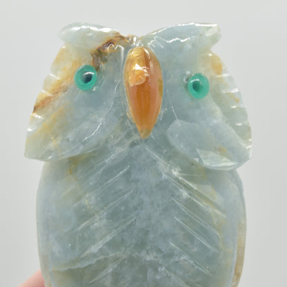 Blue Onyx (Lemurian Aquatine Calcite) Crystal Carved Owl - 250 grams #10