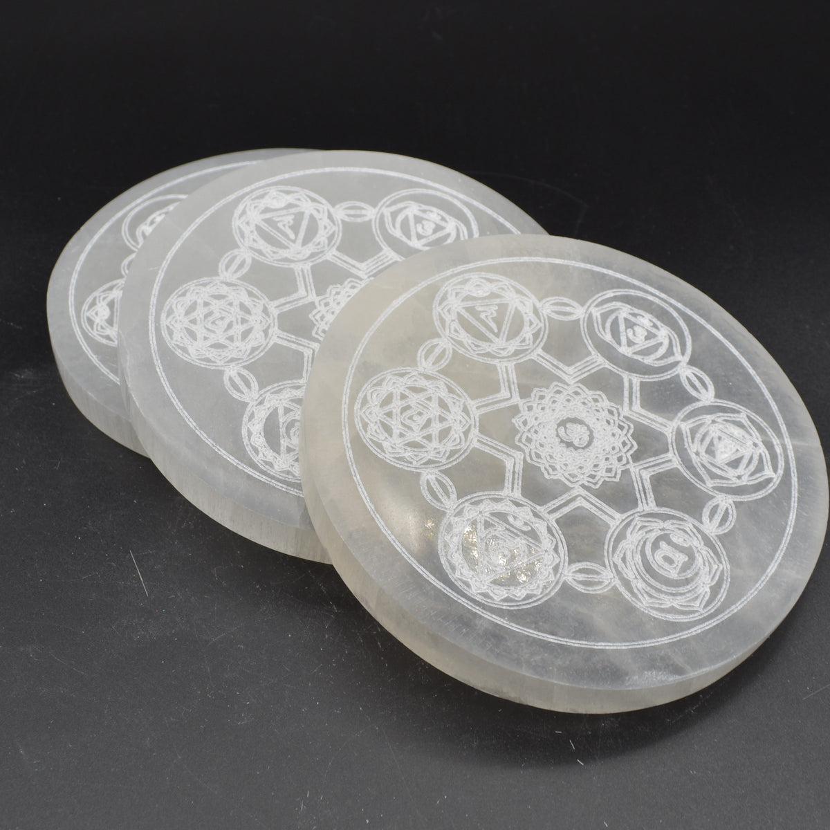 Selenite (Satin Spar) Chakra Round Charging Plate - 1 Count - 12 - 14cm