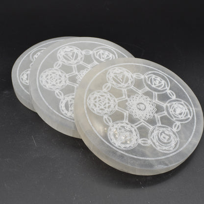 Selenite (Satin Spar) Chakra Round Charging Plate - 1 Count - 12 - 14cm
