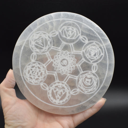 Selenite (Satin Spar) Chakra Round Charging Plate - 1 Count - 12 - 14cm