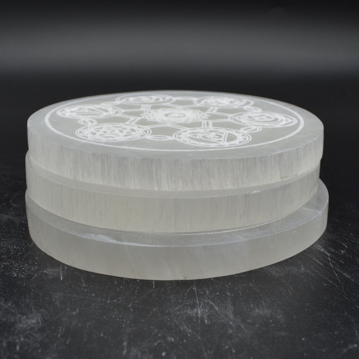 Selenite (Satin Spar) Chakra Round Charging Plate - 1 Count - 12 - 14cm