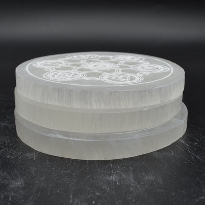 Selenite (Satin Spar) Chakra Round Charging Plate - 1 Count - 12 - 14cm