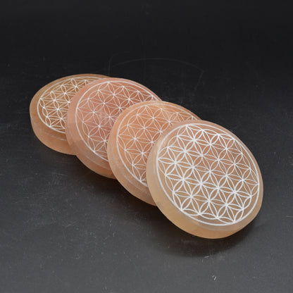 Orange Selenite Flower Grid Round Charging Plate - 1 Count - 8cm