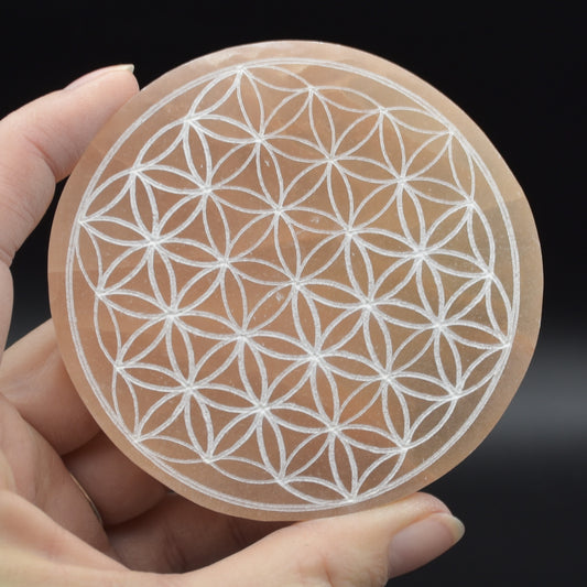 Orange Selenite Flower Grid Round Charging Plate - 1 Count - 8cm