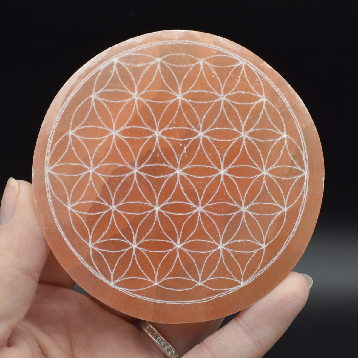 Orange Selenite Flower Grid Round Charging Plate - 1 Count - 8cm