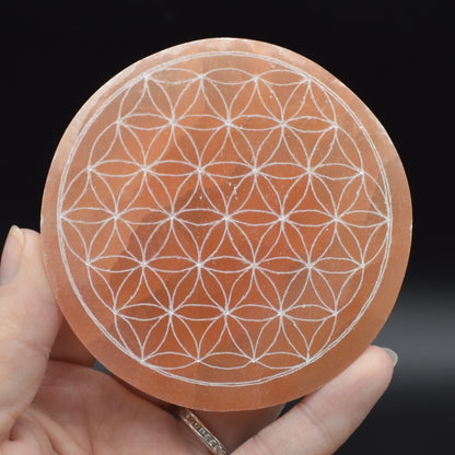 Orange Selenite Flower Grid Round Charging Plate - 1 Count - 8cm