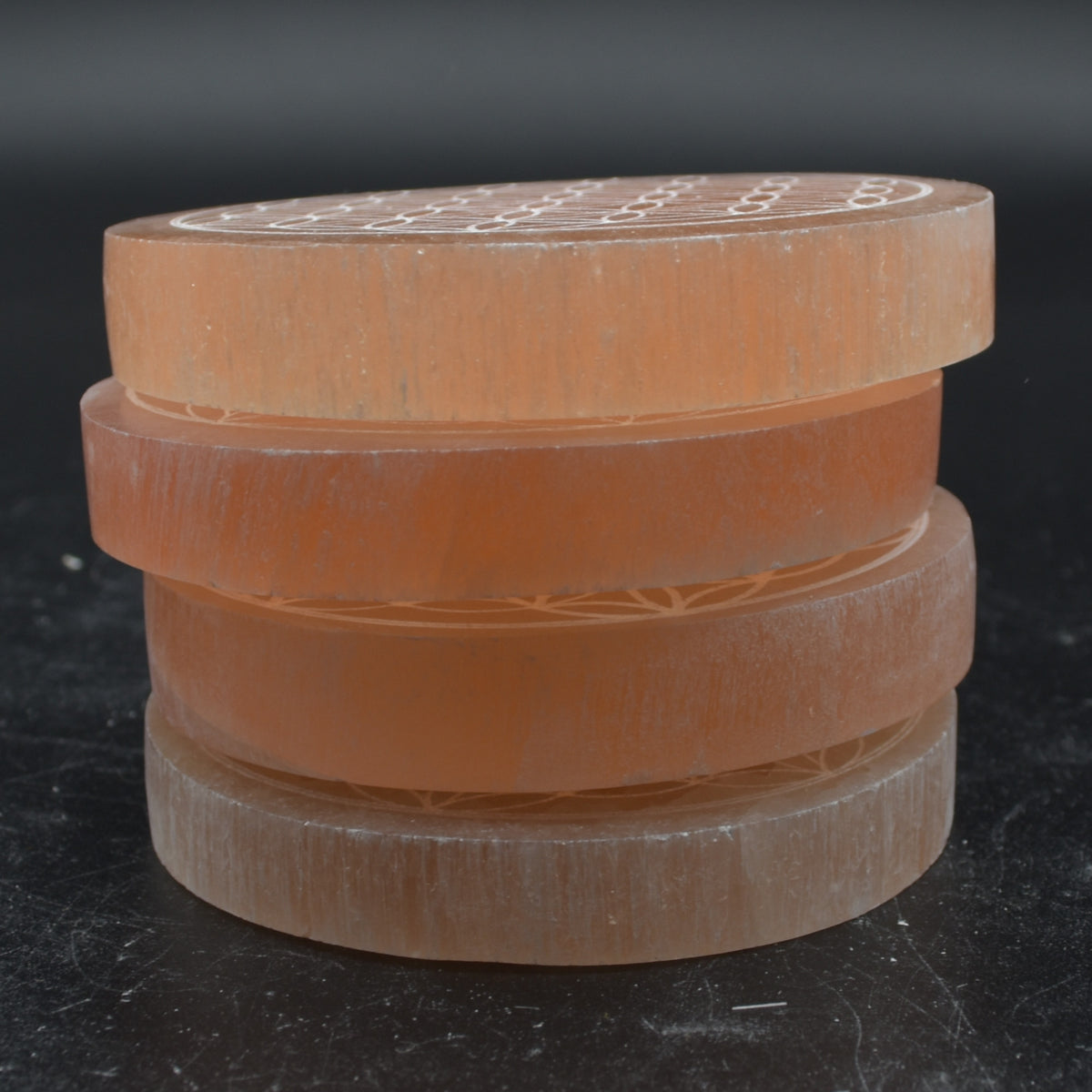 Orange Selenite Flower Grid Round Charging Plate - 1 Count - 8cm