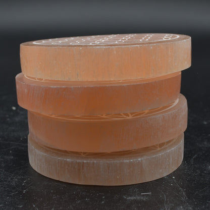Orange Selenite Flower Grid Round Charging Plate - 1 Count - 8cm