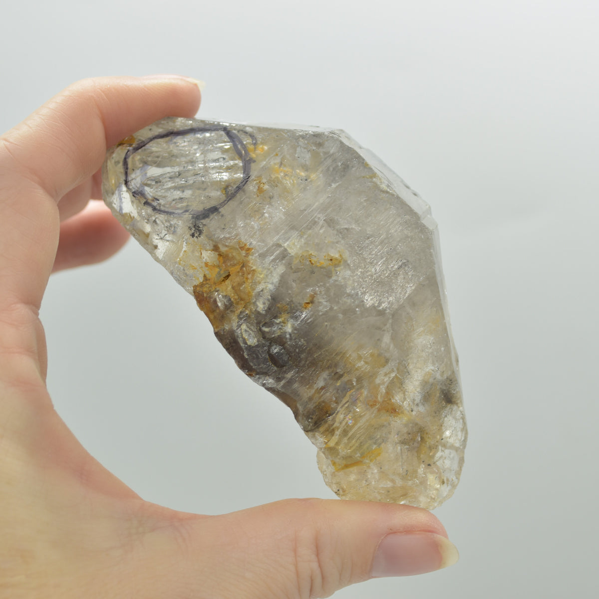 Fluid Inclusion / Enhydro Raw Quartz Point - Moving Black Sand - 159 grams - 1 Count