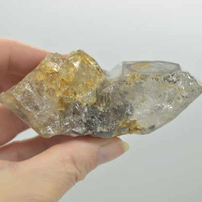 Fluid Inclusion / Enhydro Raw Quartz Point - Moving Black Sand - 159 grams - 1 Count