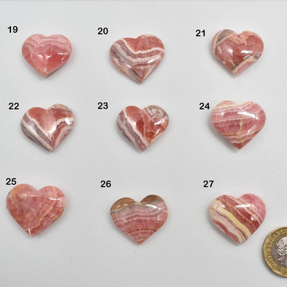 Rhodochrosite Crystal Heart from Argentina - 1 Count - 9 Choices