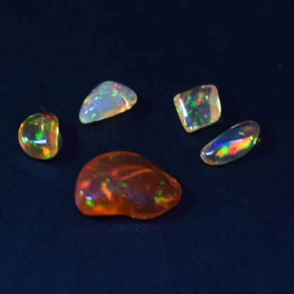 Mexican Polished Fire Contraluz Opal Chips, Stones - 5 Count - 2.1ct - #17