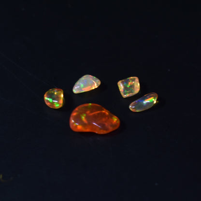 Mexican Polished Fire Contraluz Opal Chips, Stones - 5 Count - 2.1ct - #17