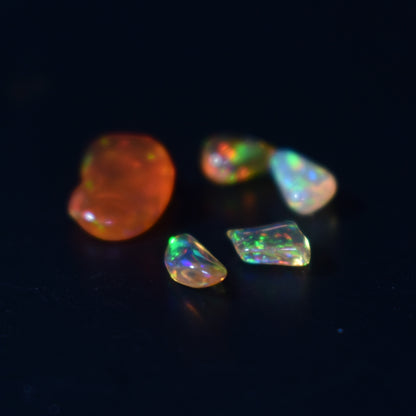 Mexican Polished Fire Contraluz Opal Chips, Stones - 5 Count - 2.1ct - #17