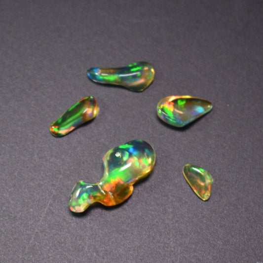 Mexican Polished Fire Contraluz Opal Chips, Stones - 5 Count - 2.6ct - #18