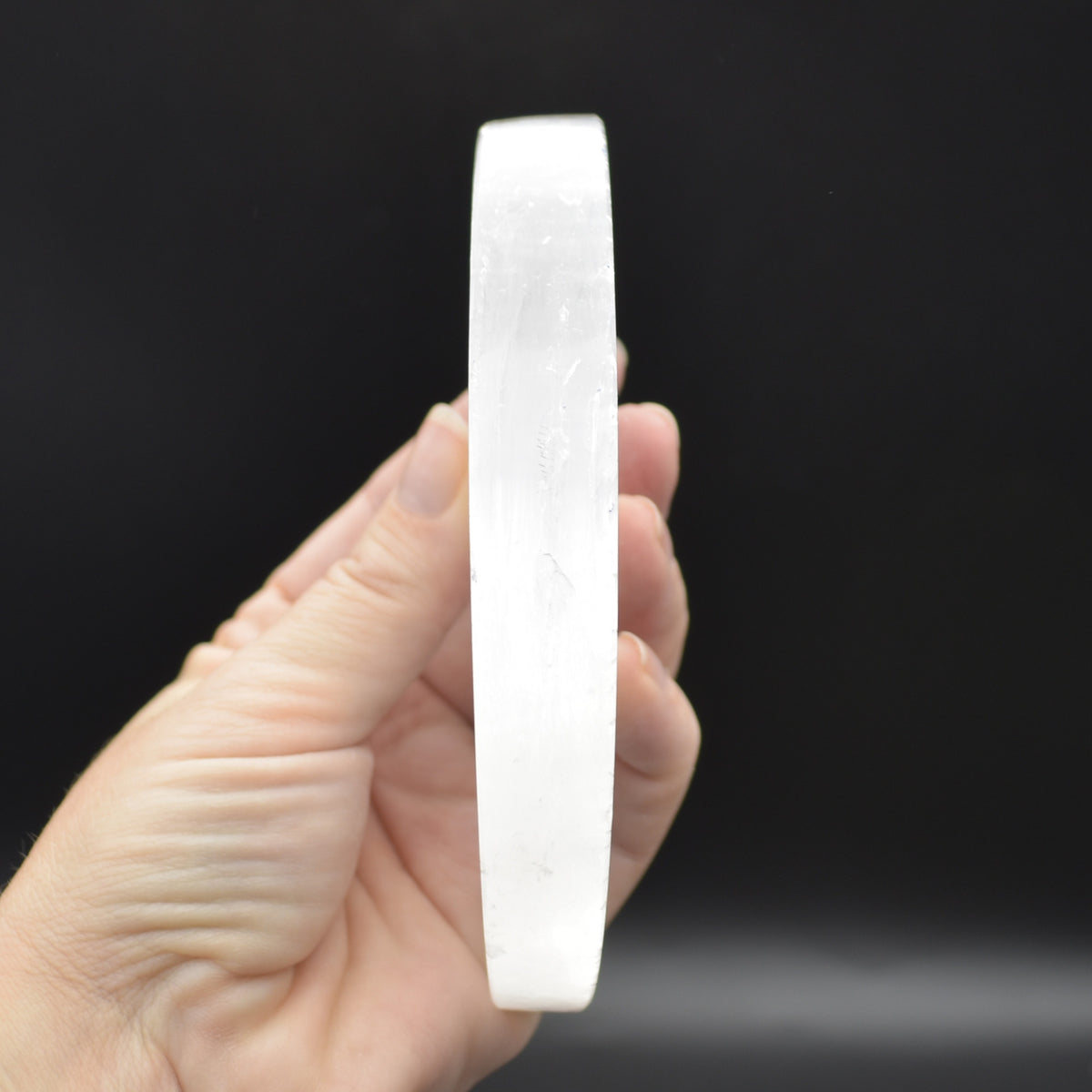 Selenite Moon Charging Plate with Engraved Flower Grid - 12cm - 1 Count