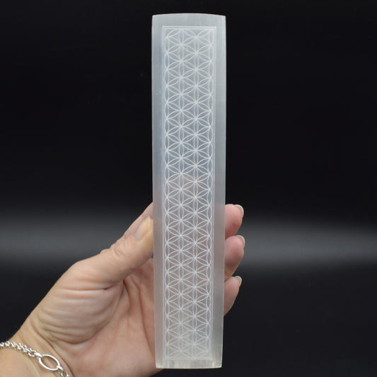 Selenite (Satin Spar) Flower Grid Rectangular Charging Plate - 20cm - 1 Count