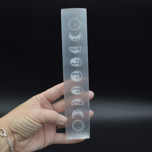 Selenite (Satin Spar) Moon Phase Rectangular Charging Plate - 20cm - 1 Count