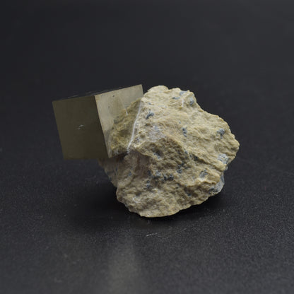 Pyrite Natural Crystal Cube Cluster in Basalt from Navajun, Spain, Fools Gold, 66 grams #01