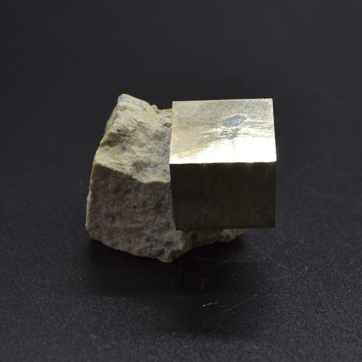 Pyrite Natural Crystal Cube Cluster in Basalt from Navajun, Spain, Fools Gold, 66 grams #01