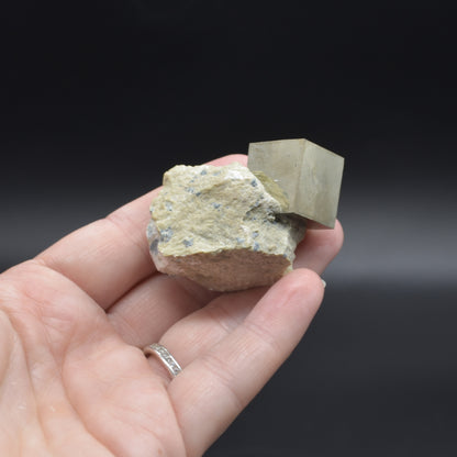 Pyrite Natural Crystal Cube Cluster in Basalt from Navajun, Spain, Fools Gold, 66 grams #01