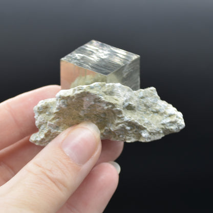 Pyrite Natural Crystal Cube Cluster in Basalt Matrix from Navajun, Spain, Fools Gold, 78 grams #25