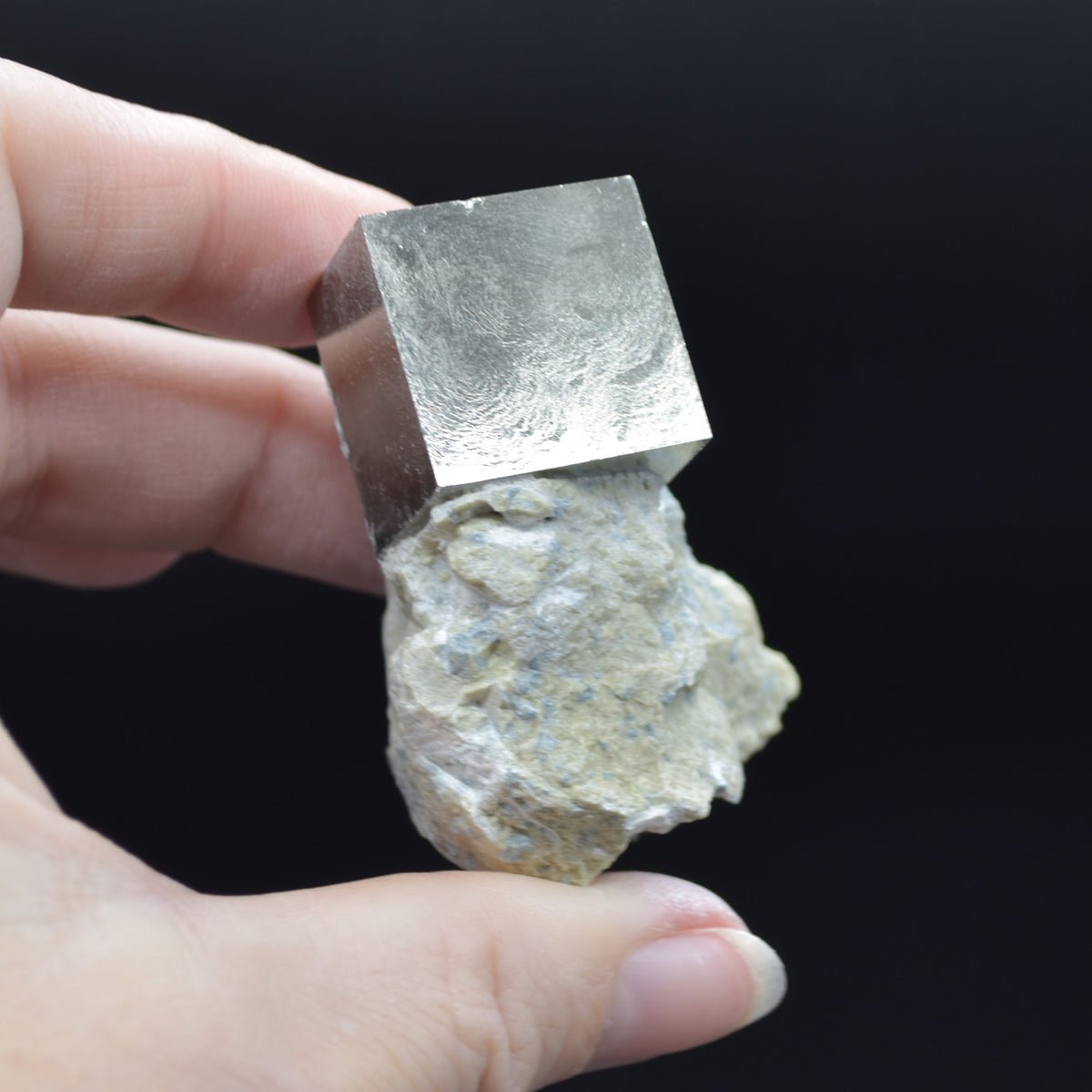 Pyrite Natural Crystal Cube Cluster in Basalt Matrix from Navajun, Spain, Fools Gold, 88 grams #31