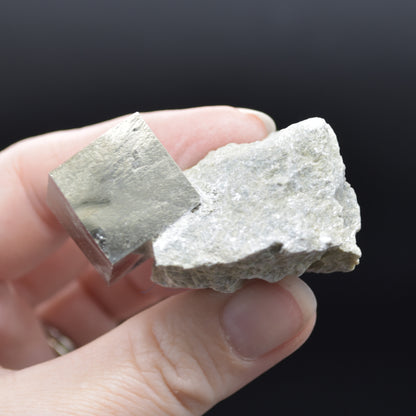 Pyrite Natural Crystal Cube Cluster in Basalt Matrix from Navajun, Spain, Fools Gold, 65 grams #38
