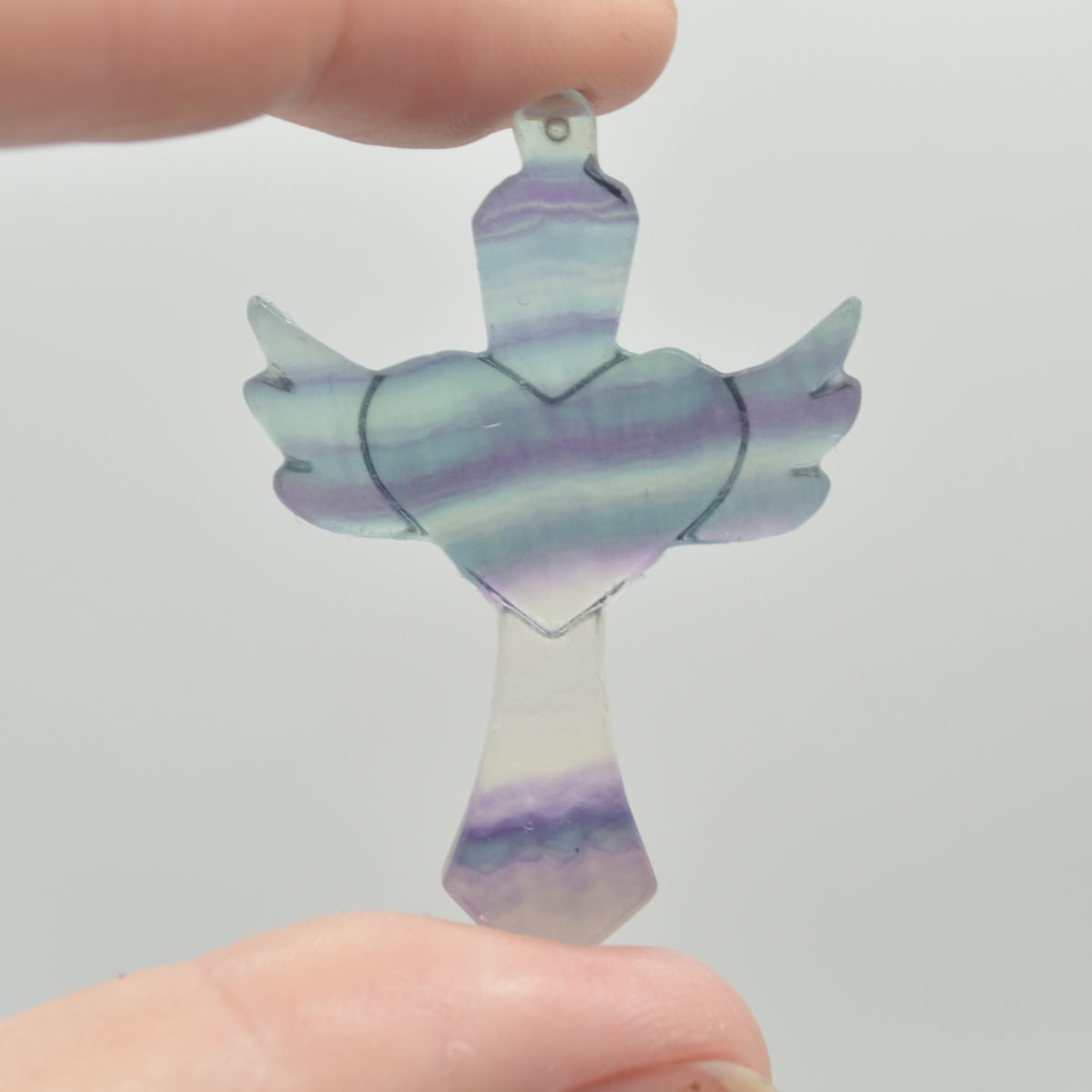 Rainbow Fluorite Crystal Carved Cross With Wings - 4.5cm - #02
