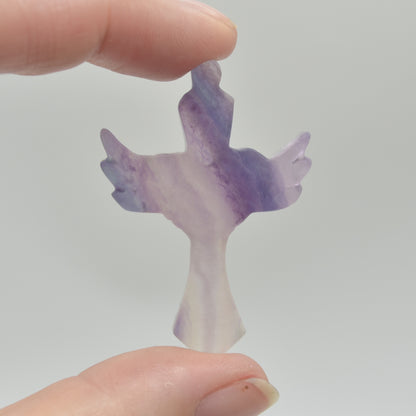 Rainbow Fluorite Crystal Carved Cross With Wings - 4.5cm - #03