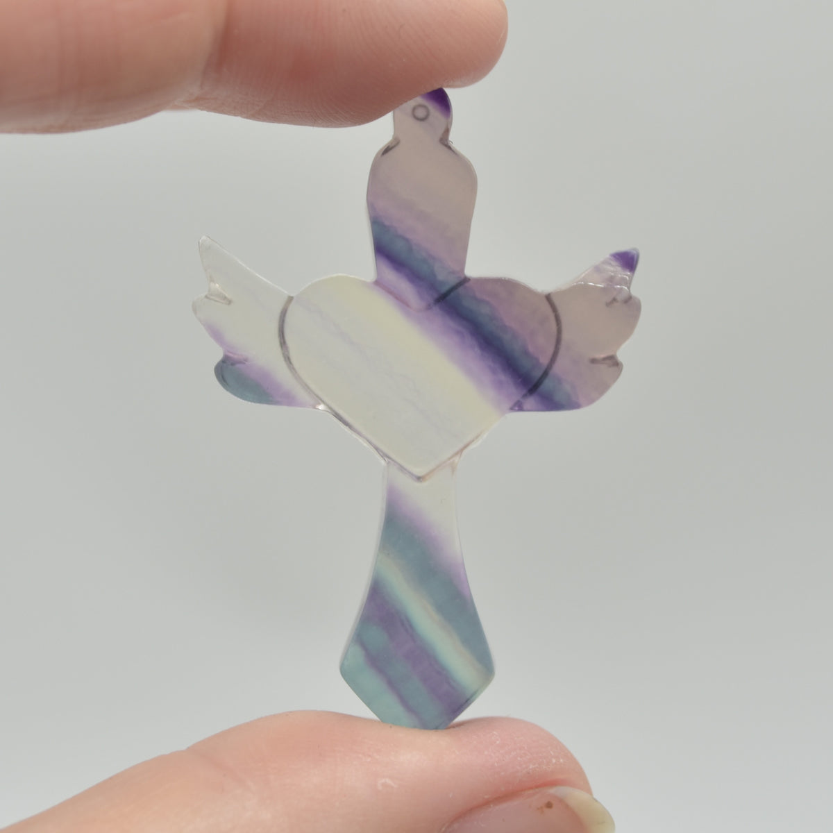 Rainbow Fluorite Crystal Carved Cross With Wings - 5cm - #05