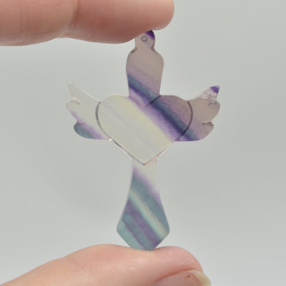 Rainbow Fluorite Crystal Carved Cross With Wings - 5cm - #05