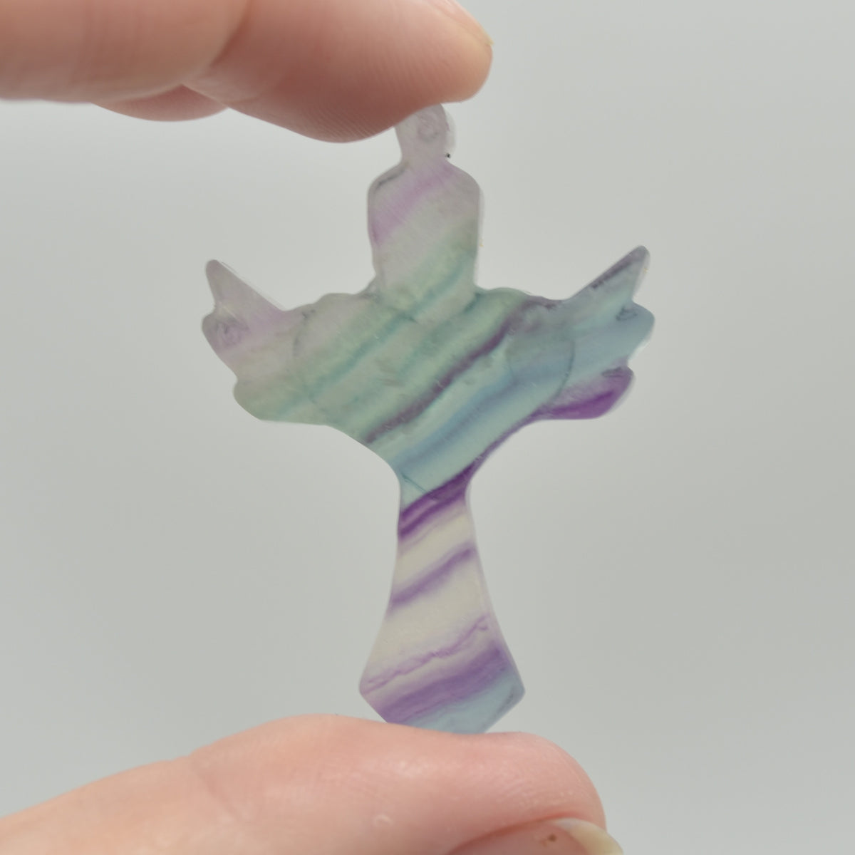 Rainbow Fluorite Crystal Carved Cross With Wings - 4.5cm - #10