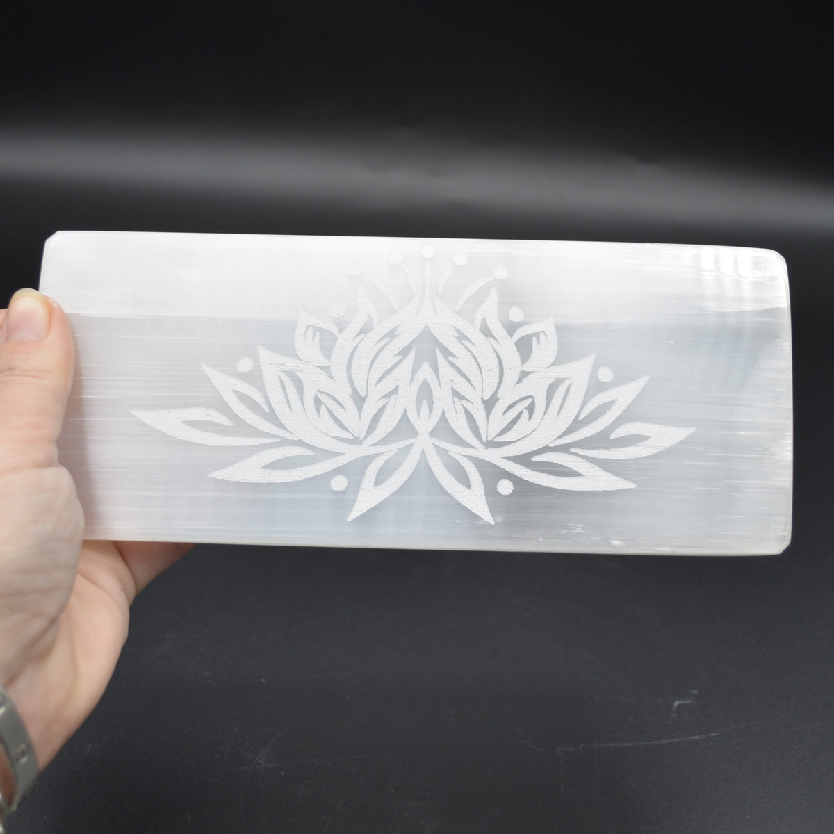 Large Selenite Charging Plate with Lotus Flower - 20cm - 1 Count