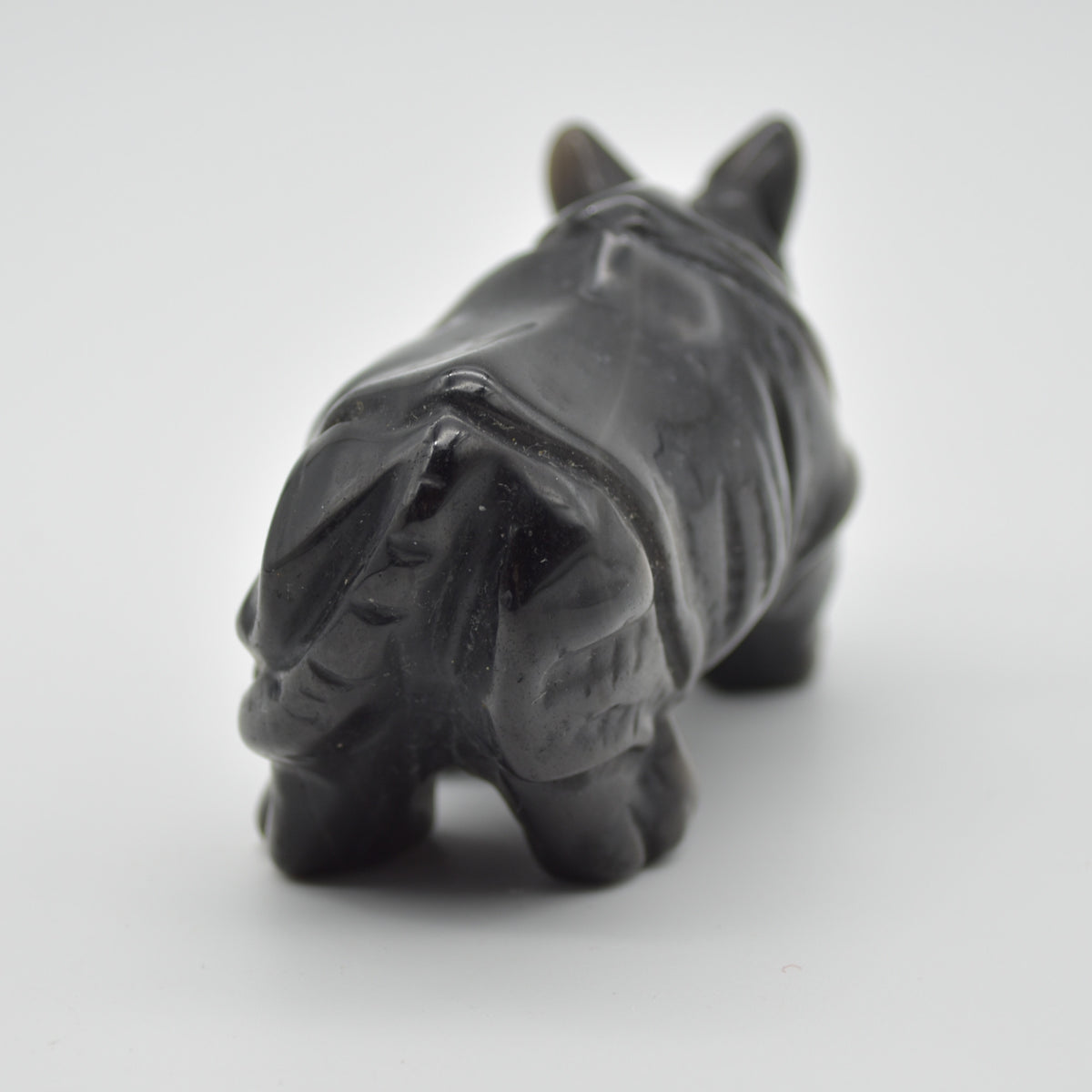 Silver Sheen Obsidian Gemstone Carved Rhino - 5cm x 8.5cm x 4cm #02