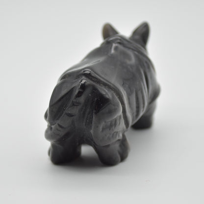 Silver Sheen Obsidian Gemstone Carved Rhino - 5cm x 8.5cm x 4cm #02