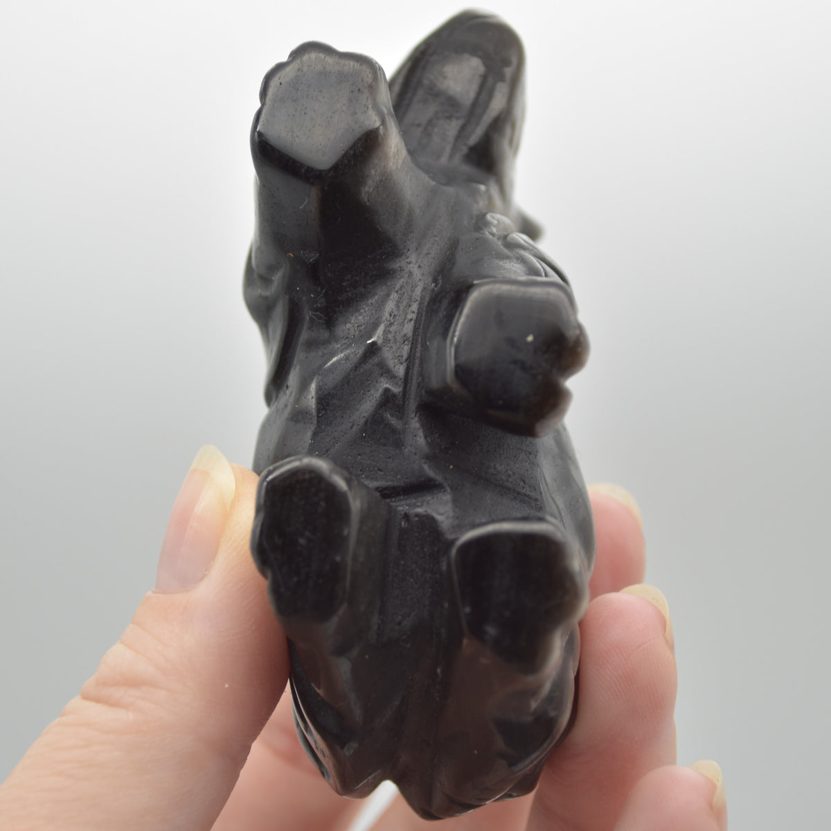 Silver Sheen Obsidian Gemstone Carved Rhino - 5cm x 8.5cm x 4cm #02