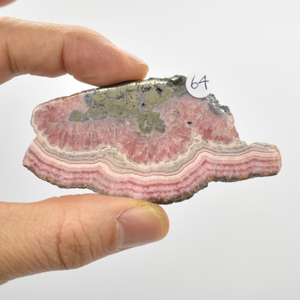 Raw Rhodochrosite Slab Slice Specimen from Argentina with Pyrite - 44 grams #64