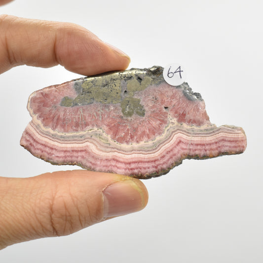 Raw Rhodochrosite Slab Slice Specimen from Argentina with Pyrite - 44 grams #64