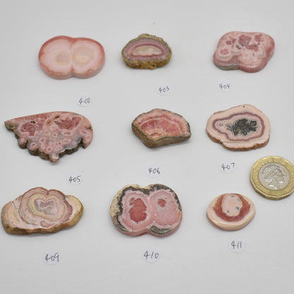 Rhodochrosite Stalactite Slices from Argentina - Lot 4 - 9 options